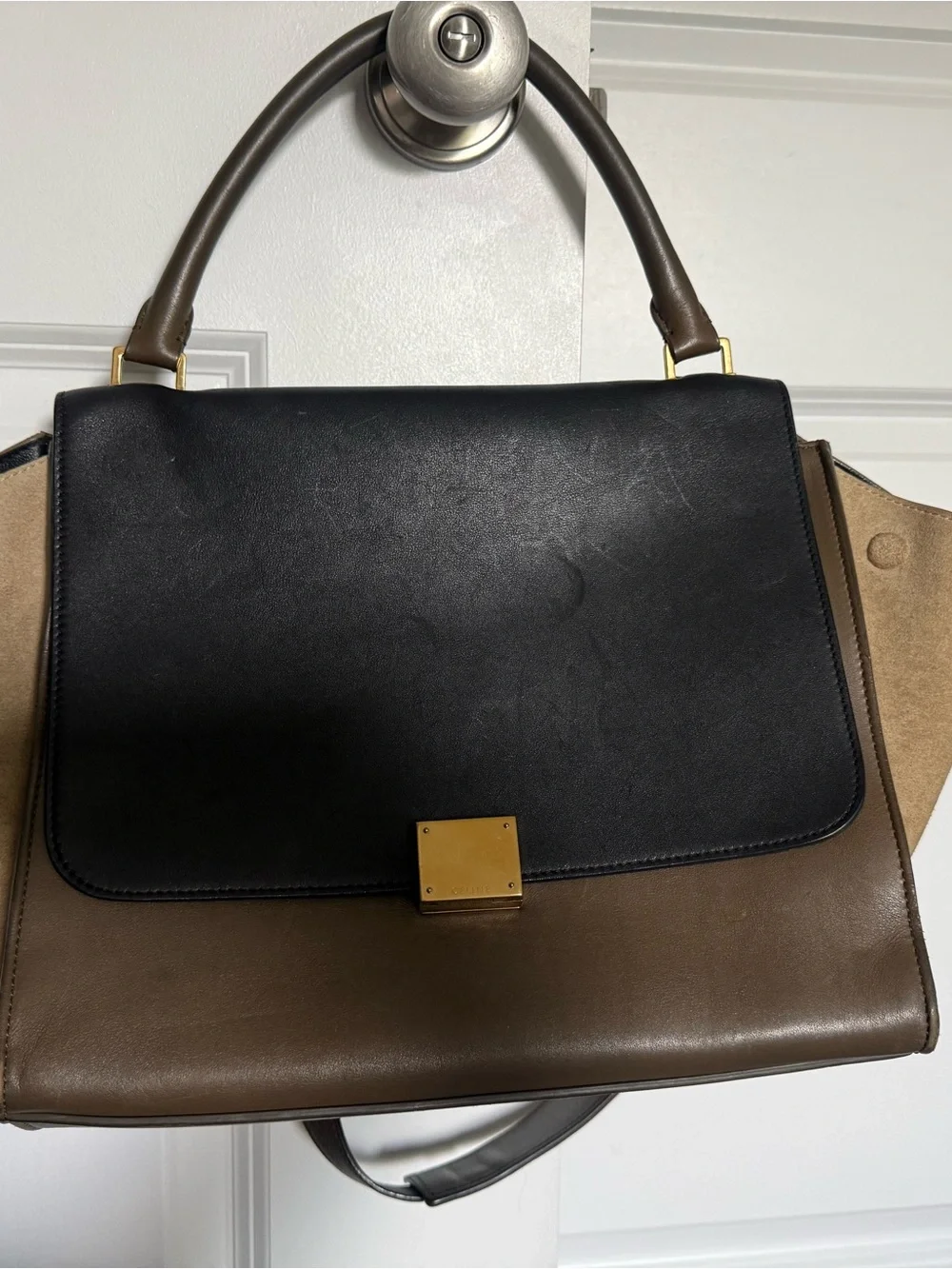 Céline Two-Tone Leather Top-Handle Bag in Black and Brown